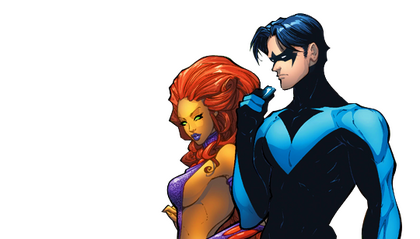 Dick Grayson aka Nightwing and Koriand'r aka Starfire standing together