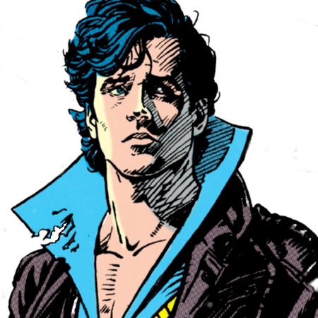 Dick Grayson aka Nightwing in his dicsowing costume