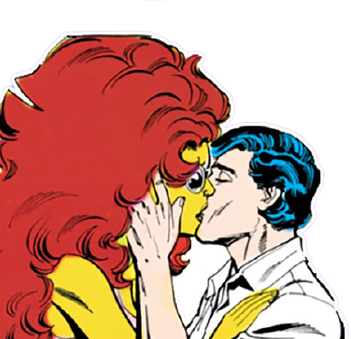 Dick Grayson aka Nightwing and Koriand'r aka Starfire kissing